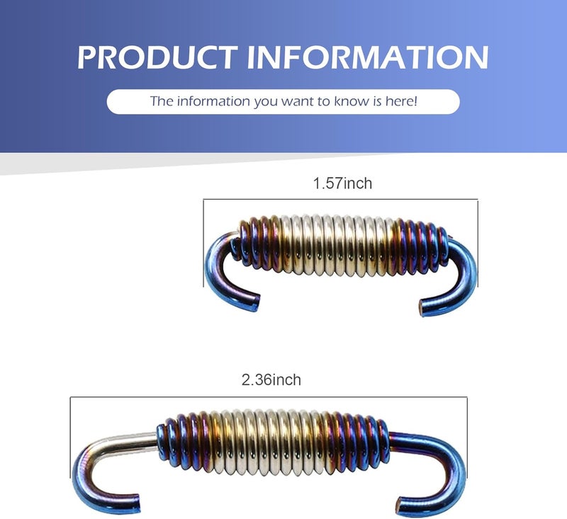 Bawkars 2 PCS Motorcycle Exhaust Springs, Stainless Steel Motorcycle Exhaust Muffler Pipe Spring Hooks, 40 mm - 60 mm Exhaust Spring Kit for Motorbike, Scooters, ATVs (Half Blue) - Image 2